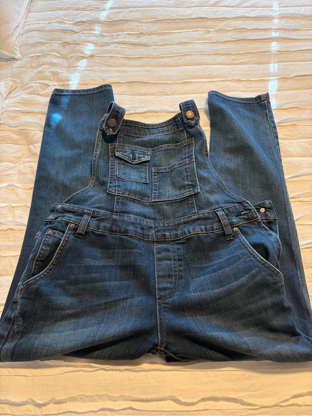 Free People Indigo Denim Overalls with Label Detail Backless size 26